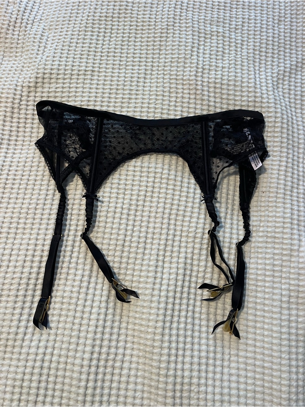 Victoria's Secret Black Lace Sheer Garter with Mesh Panels